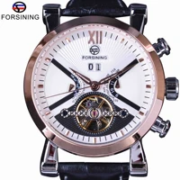 forsining rose golden classic tourbillion calendar genuine leather automatic watches mens mechanical watches top brand luxury