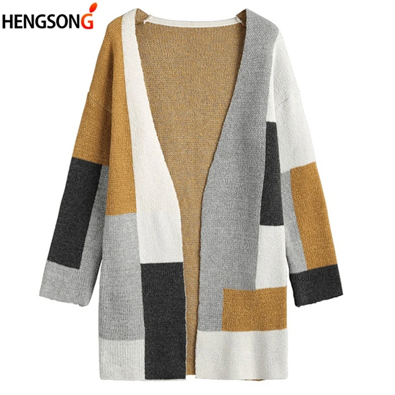 2018 осень зима для женщин с длинным рукавом свободные лоскутное вязание женский