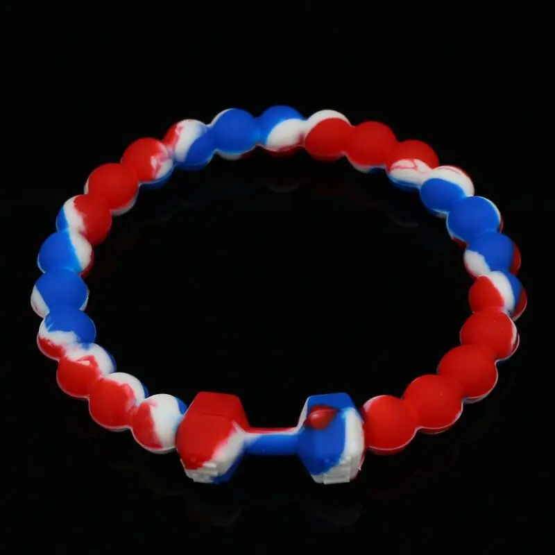 Blue and red Милый медведь Силиконовые браслеты и браслеты Мода Фитнес спортивная машина литья под давлением браслет с гантелей для женщин мужчин ювелирные изделия - Окраска металла: Blue and red