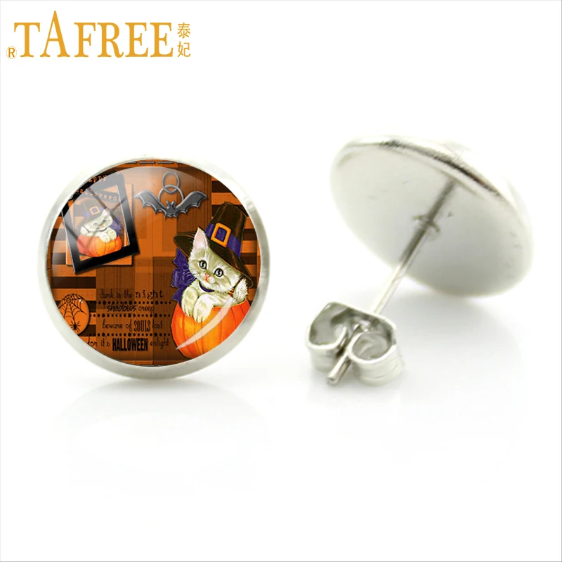 Женские серьги-гвоздики TAFREE вечерние с изображением черной кошки летучей мыши и