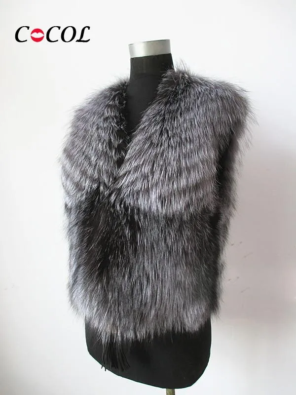 Женский меховой жилет роскошное пальто из натурального Лисьего меха верхняя