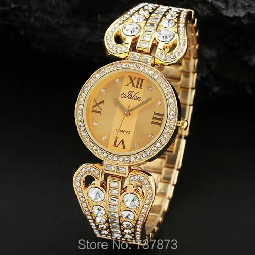 New arrival 2014 womens Rhinestone watches Luxury Gold charm bracelet Bangles with flowers Diamond Crystal Jewelry watch Ladies | Наручные