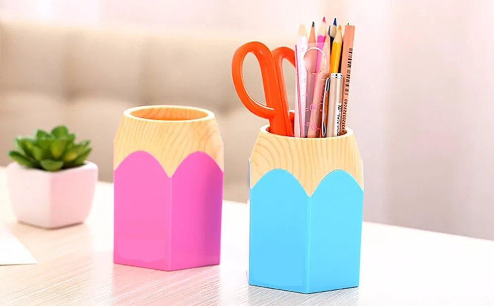 Plastic Pen Holder Cup Stand Pencil Stub Pot Container for Pens Utensils Office Supplies Caddy Cosmetic Brush Organizers | Канцтовары