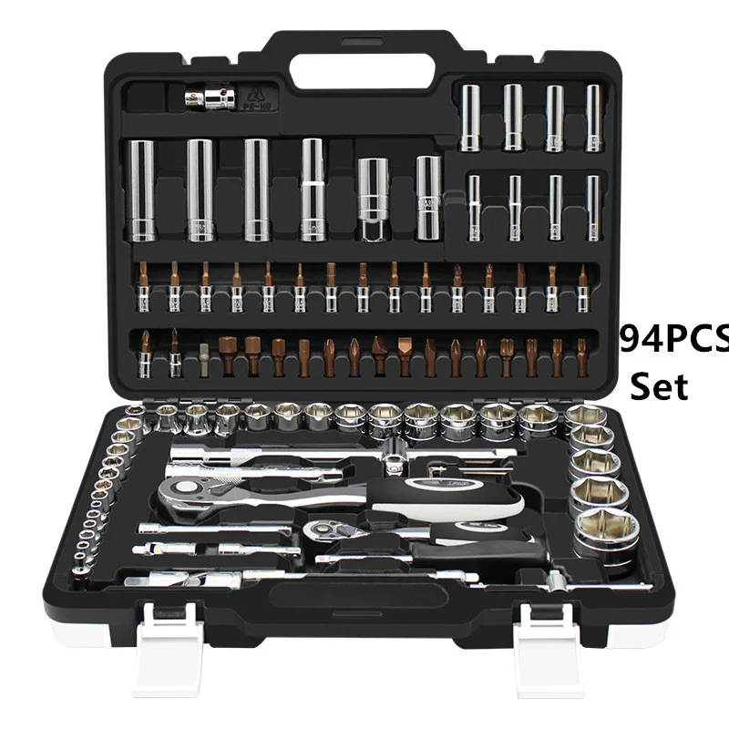 94PCS Set HS инструменты 94 шт. наборы ручных инструментов для ремонта автомобиля трещотка гаечный ключ динамометрический ключ Набор торцевых головок профессиональный ремонт автомобиля наборы инструментов - Цвет: 94PCS Set