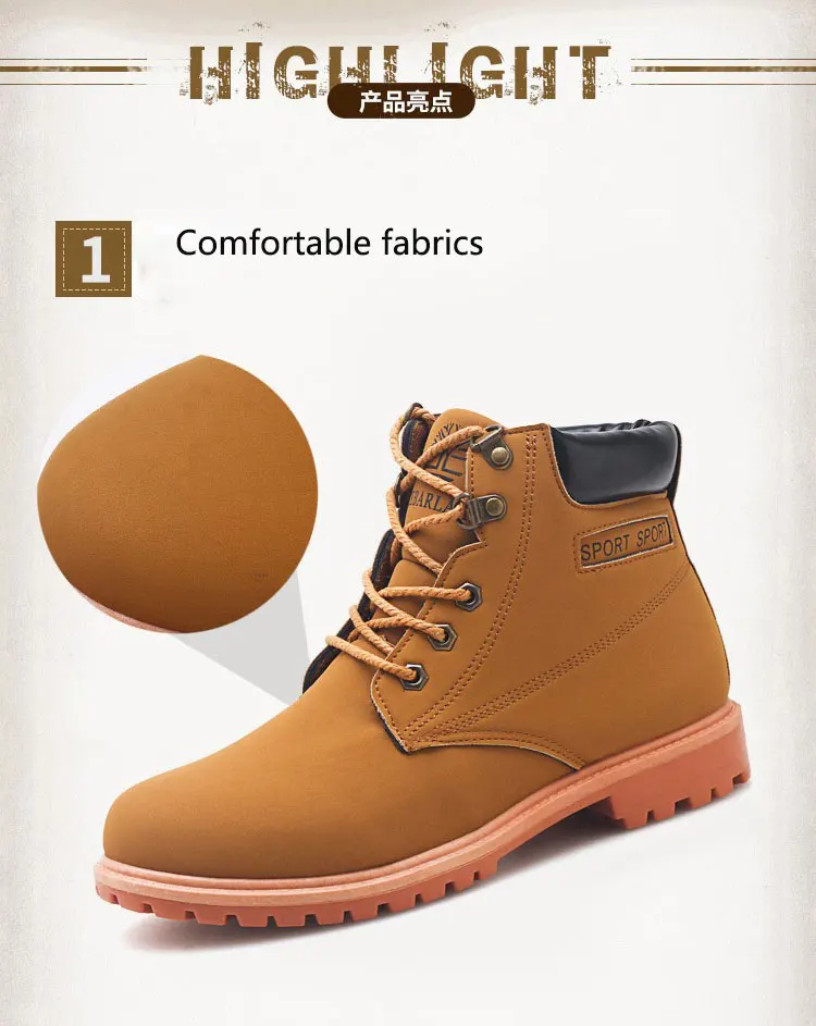 Autumn Men Ankle Boots Lace Up Men Fashion Mens Cowboy Boots Working Shoes Man Safety Timber Land Shoes Martin Army Boots