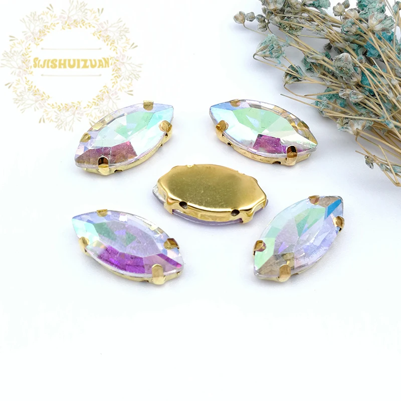 Стразы в классическом стиле с кристаллами AB форме конского глаза стеклянные