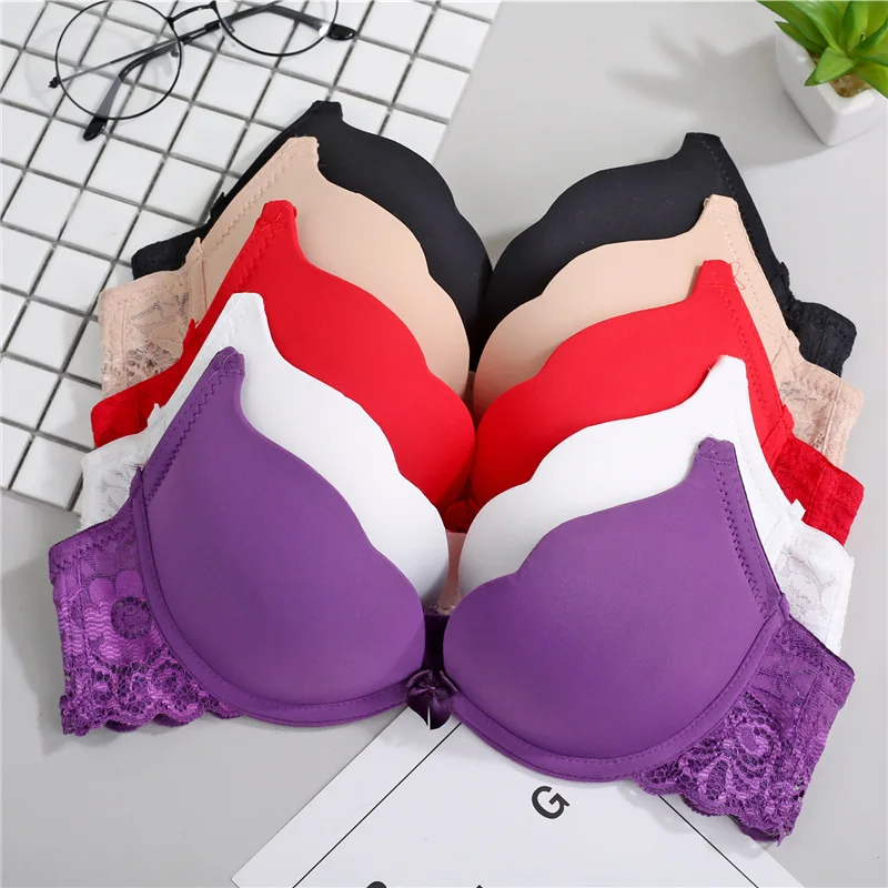 

Female Lace Strap small Chest Shirt Top Bras For Women duoble cup Push up Adjustment Type Thin cup deep v bra 32 34 36