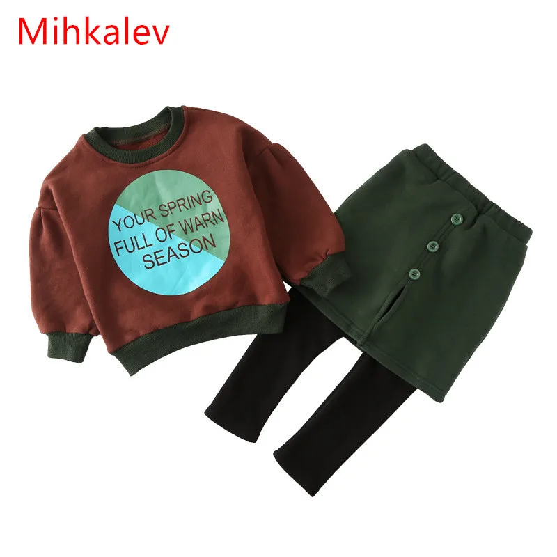 Mihkalev Зимние костюмы для маленьких девочек кофты Топы + Culotte Штаны комплект одежды