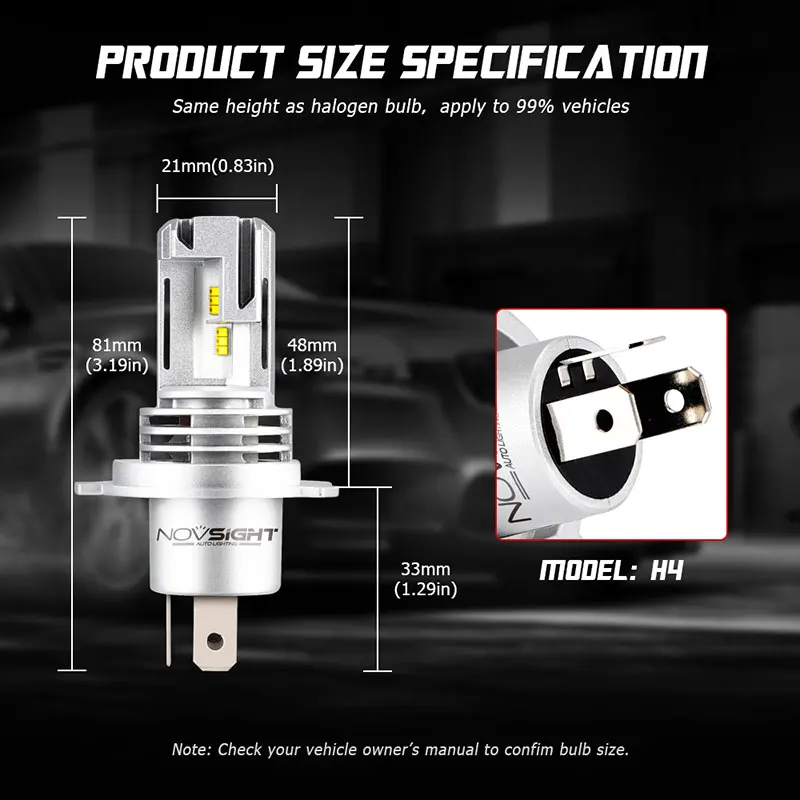 Novsight H7 H4 Led автомобилей головной светильник 6000 К 55 Вт 10000lm пара помощи при парковке H11 9005 9006 HB2 Hi/короче спереди и длиннее сзади) Луч Авто противотуманных фар с возможностью креативного Светильник лампы