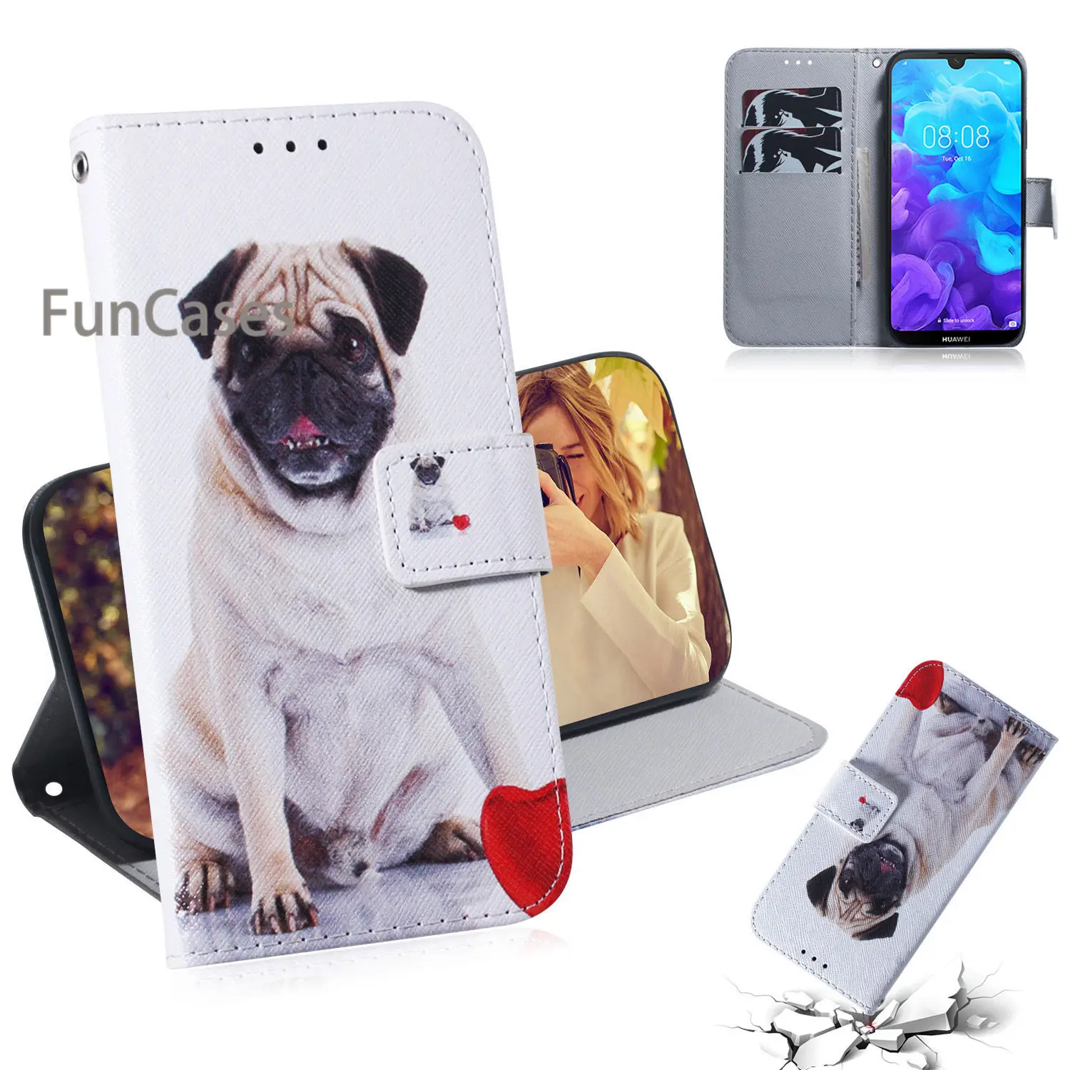 Wolf PU Leather Flip Case For capa Huawei Y5 2019 Case Squishy TPU Cases Movil sFor Huawei etui Honor 8S Phone Pouch Huwawei