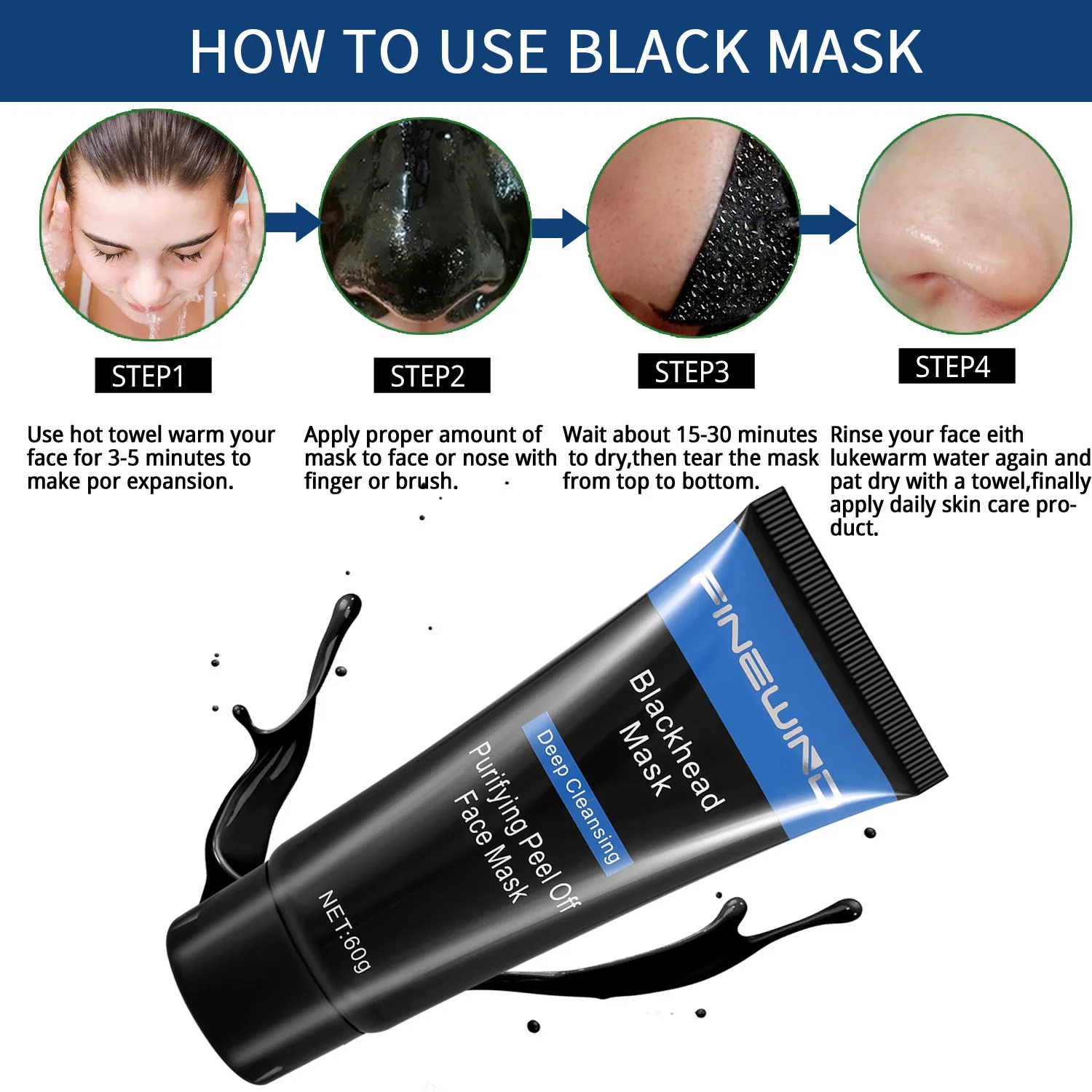 MABOX Black Nose Blackhead Remover Face Mask Peel Off Black Head Acne Treatments Deep Clean Skin Care Charcoal Mask DROPSHIP