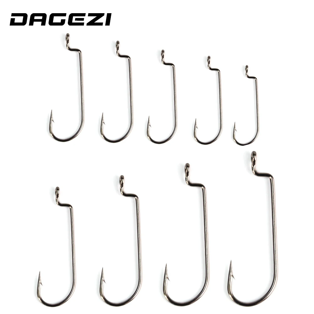 DAGEZI 100 шт./лот, черные рыболовные крючки из высокоуглеродистой стали, 9 размеров, супер большой черный узкий кривошипный крючок, кривошипный свинец, острые Крючки