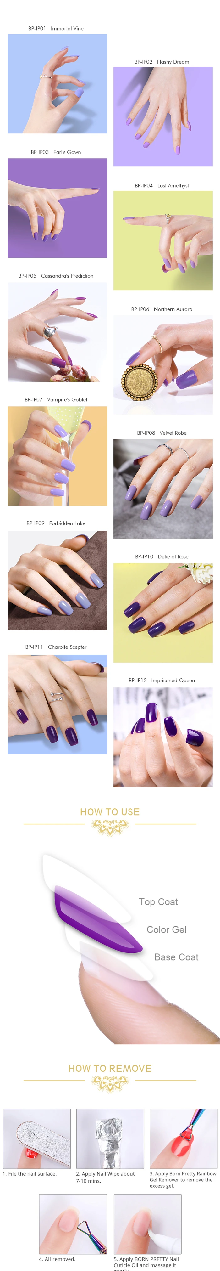 BORN PRETTY Iris фиолетовая серия 6 мл гель для ногтей чистый цвет ногтей УФ светодиодный Гель-лак фиолетовый отмачиваемый маникюр Дизайн ногтей гелевая лампа