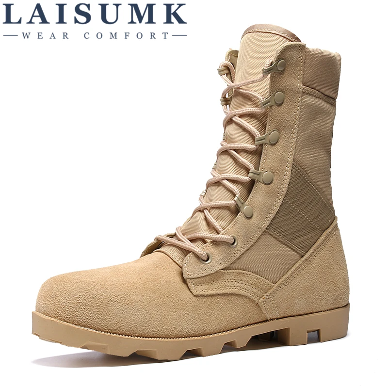 Brown LAISUMK/сезон осень-зима; Мужские ботинки в стиле милитари; качественные тактические ботинки для пустыни; армейские ботинки; кожаные зимние ботинки - Цвет: Brown