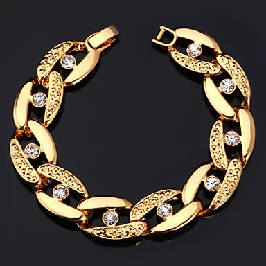 Chunky Figaro Bracelets For Men Women 18K Real Gold Plated Bangles Rhinestone Crystal Jewelry #00824306 | Украшения и аксессуары