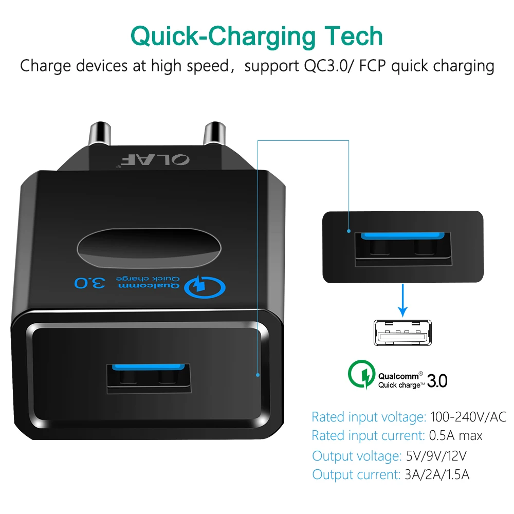 Зарядное устройство Olaf Quick Charge 3 0 мобильный телефон с вилкой EU/US/AU Для iphone qc