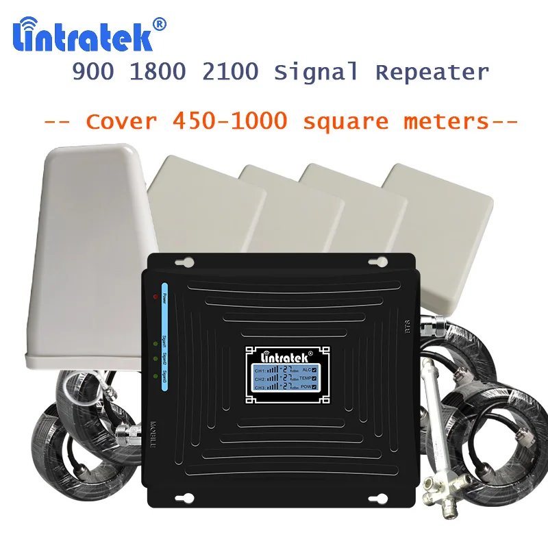 Lintratek сигнала сотовой усилители 2g 3g 4G LTE усилитель 900 1800 2100 с 4 антенны amplificador