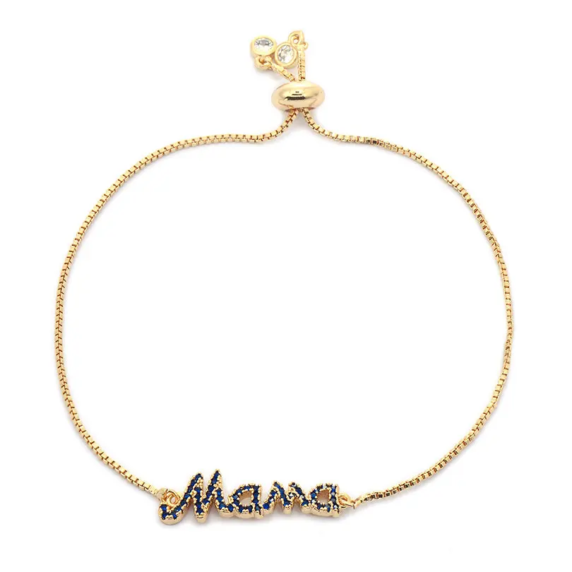 blue cz gold Pipitree розовый и синий CZ Циркон мама очаровательный браслет с буквой подарок на день матери медная цепочка браслеты ювелирные изделия для женщин - Окраска металла: blue cz gold