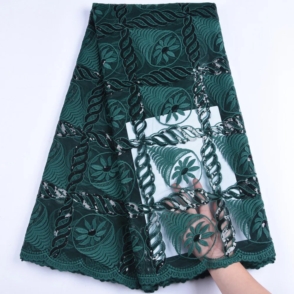 

African Lace Fabric 5 Yards French Cotton Lace Fabric Embroidered Nigerian Tulle Lace Fabric With Sequins For Wedding A1637
