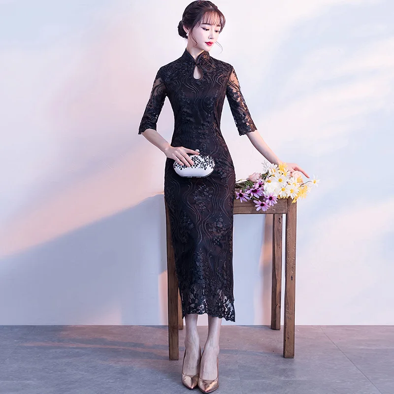 Женское винтажное платье Ципао длинное с воротником стойкой в китайском стиле