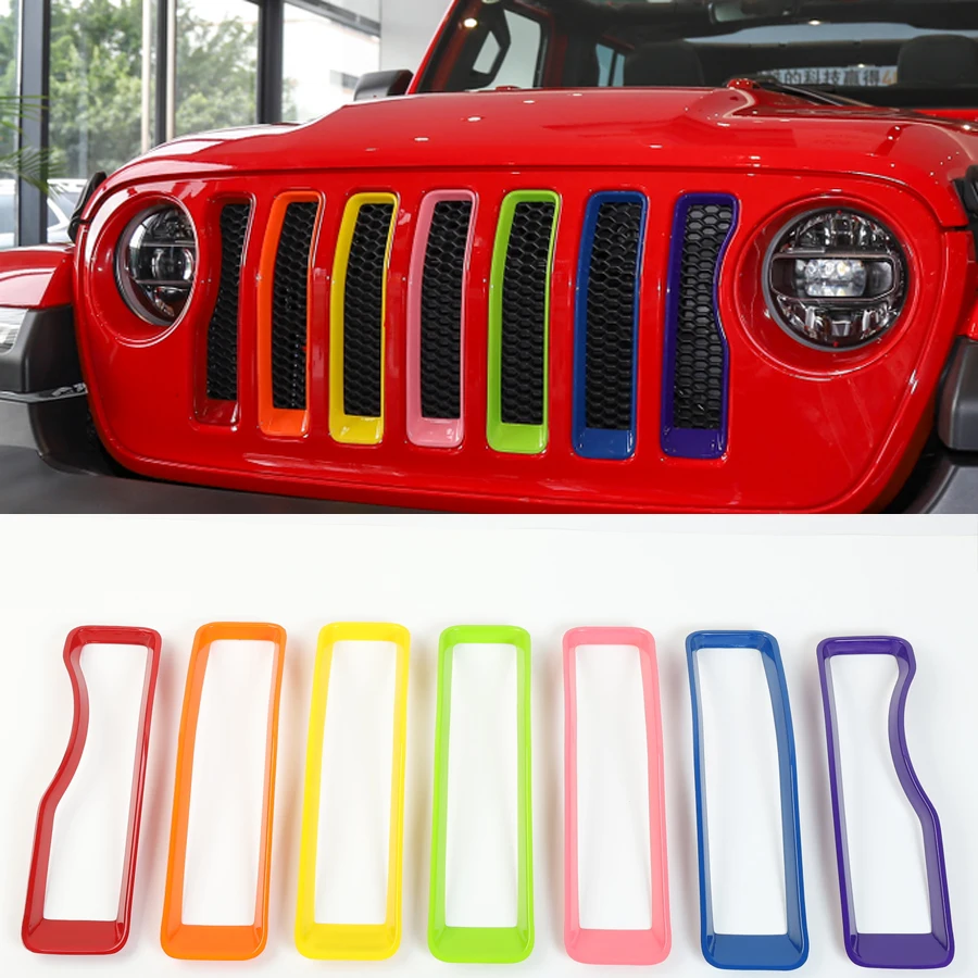 Fit For Jeep Wrangler JL 2018+ Car Front Grill Grille Cover Trim Frame Ring Styling Exterior Accessories Stickers ABS 7Pcs/set | Автомобили
