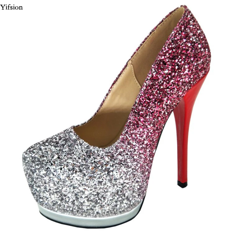 

Женские блестящие туфли-лодочки Olomm на платформе, привлекательные туфли на тонком высоком каблуке, стильные красные вечерние туфли с круглы...