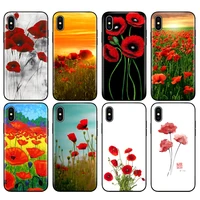 black tpu case for iphone 5 5s se 6 6s 7 8 plus x 10 silicone cover for iphone xr xs 11 pro max case red poppies on black style