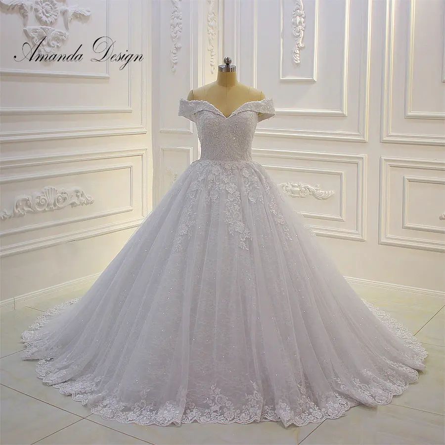 Аманда дизайн vestido casamento с открытыми плечами кружева аппликация блестящее свадебное платье