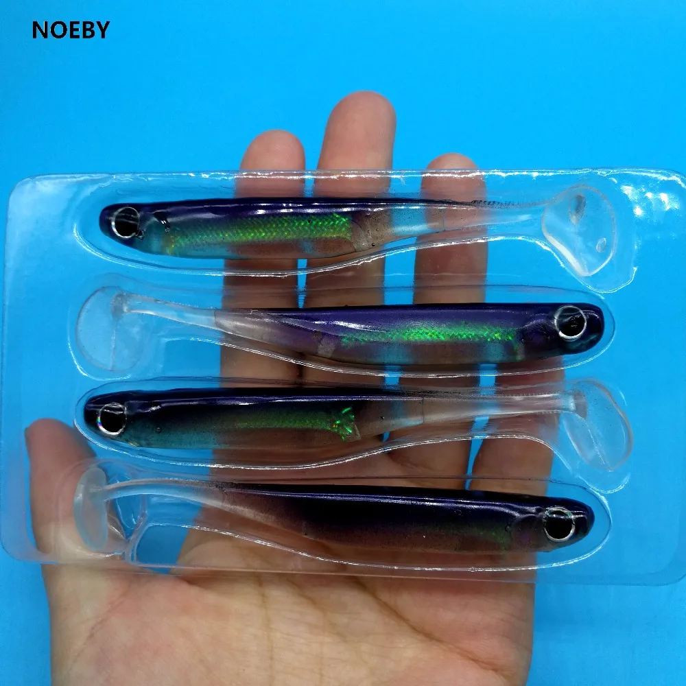 NOEBY 16 шт./лот 5G/9,5 см Т-хвост Мягкая приманка 3D глаза Шад ручной силиконовый бас приманка, искусственная Мягкая приманка