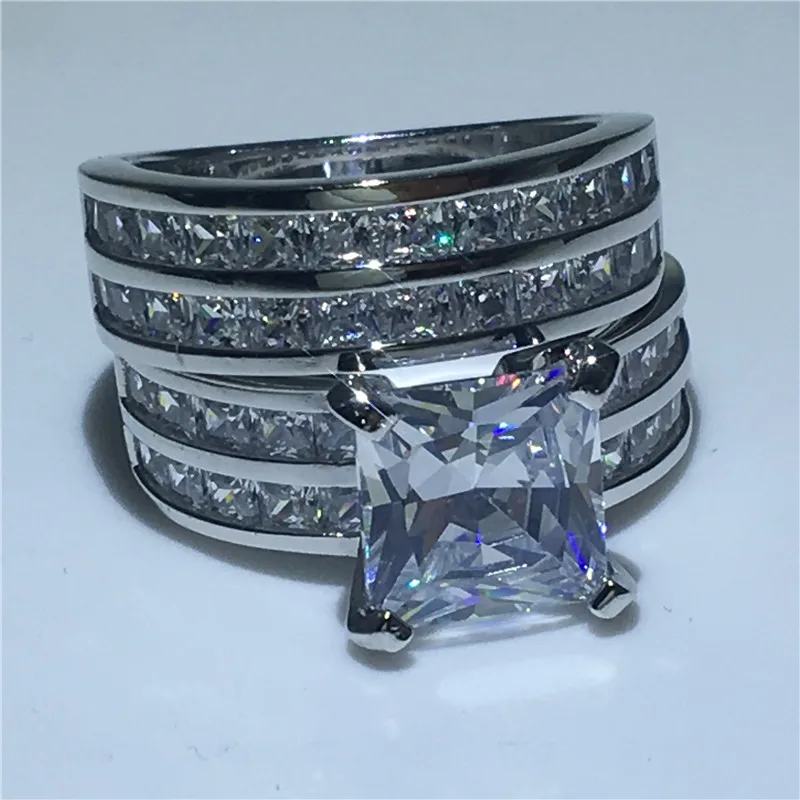 choucong Lovers Promise Ring set Princess cut 3ct 5A Zircon Cz 925 Sterling Silver Engagement Wedding Band Rings for Women Men | Украшения