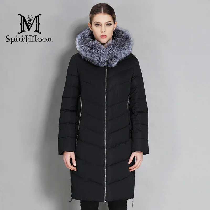 SpiritMoon 2018 пуховик женский длинный Мод с Капюшоном Открытое Теплое Зимнее Пальто