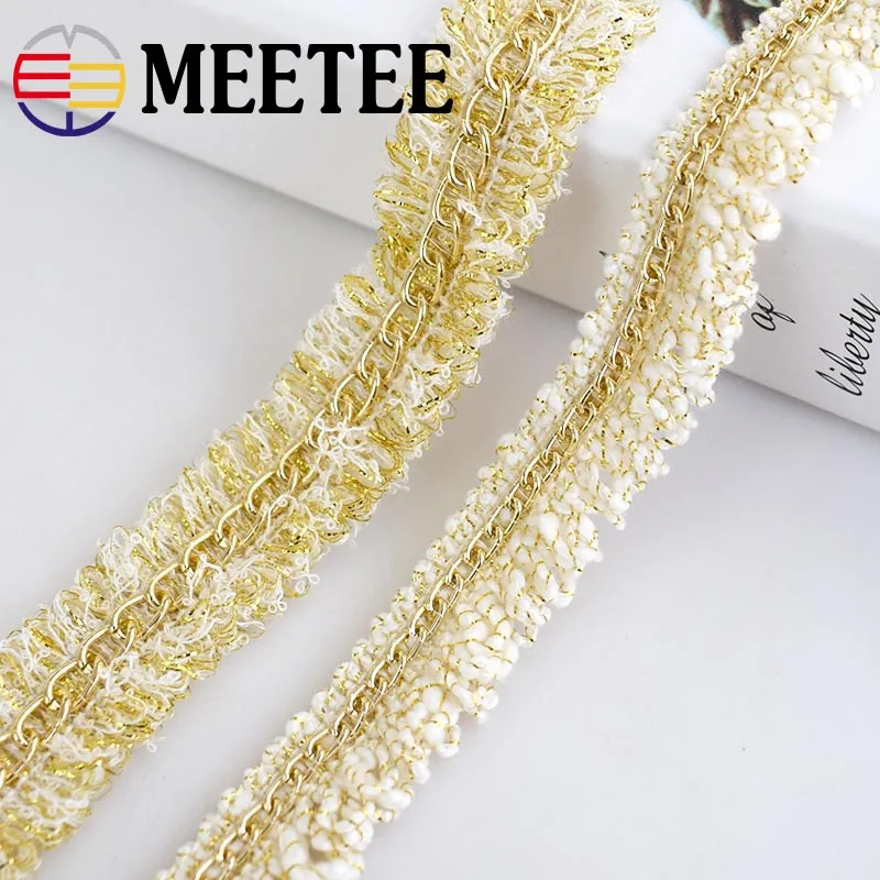 2 ярдов Золотые Цепи из нити вышитая кружевная отделка Лента ткань ручной работы