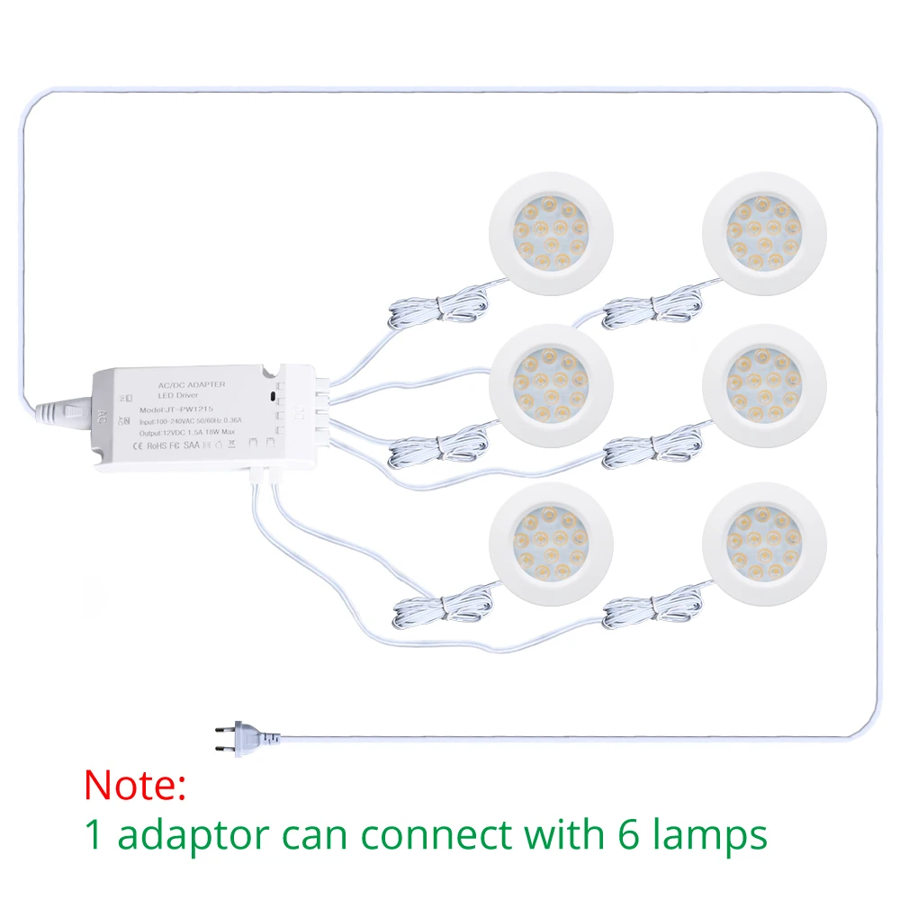 Под шкафами Лампы Ночной счетчик Освещение 3W 12V Круглый Кухня Внутреннее