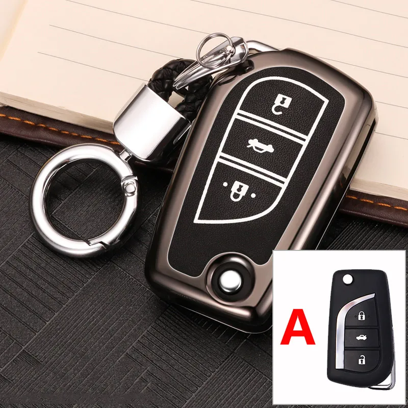 Светящийся кожаный автомобильный чехол для ключей для Toyota Corolla RAV4 Auris Avensis Camry Land Cruiser 200 Aygo Yaris eiz Crown - Название цвета: A black