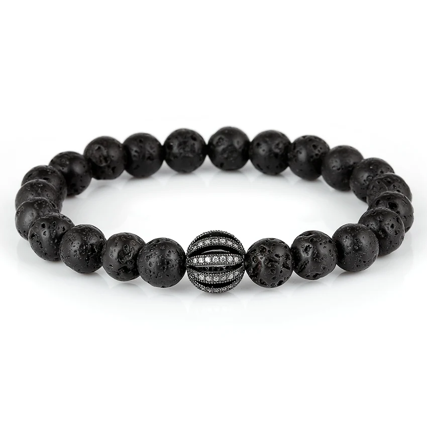 Black Lava Natural Stone Beads bracelet with Round bead Elasticity Bracelet charm bracelets For Men Or Women Jewelry Gift | Украшения и