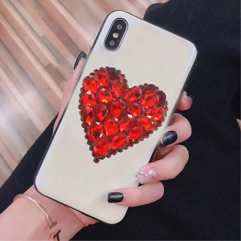 Red Love Heart Rheinruby стразы из закаленного стекла чехол для Xiaomi mi 9 SE mi 8 8 Lite PocoPhone F1 чехол для Red mi Note 7 4X5 Plus - Цвет: Red Love Heart