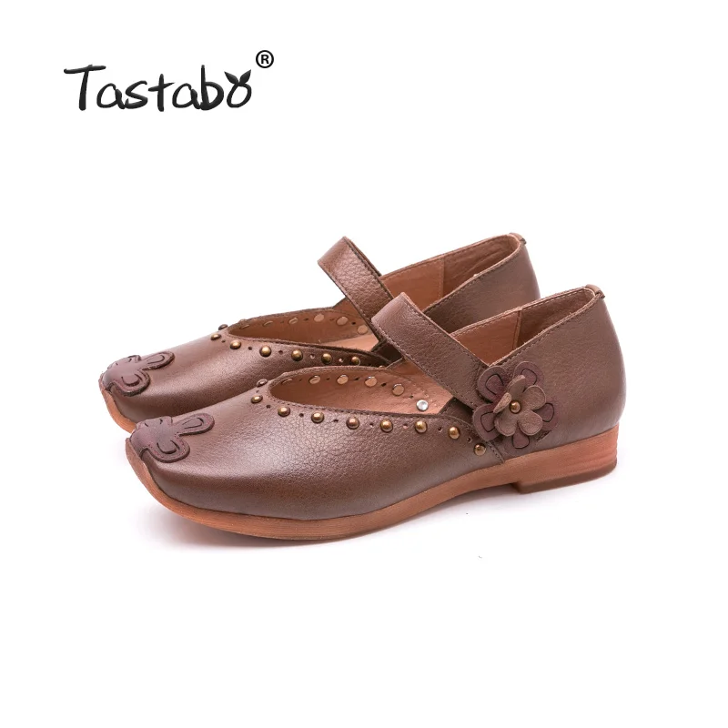 Brown Tastabo/Женская обувь из натуральной кожи; лоферы; женская обувь; мягкая удобная обувь ручной работы; женская обувь на плоской подошве с цветочным принтом - Цвет: Brown