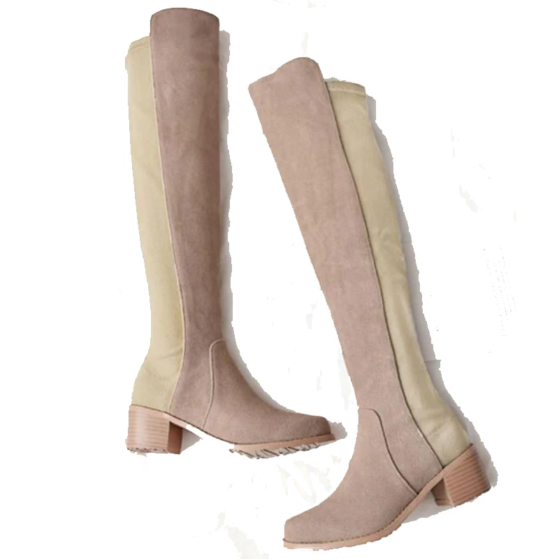 Женские зимние высокие сапоги из коровьей кожи в стиле пэчворк Сезон весна осень