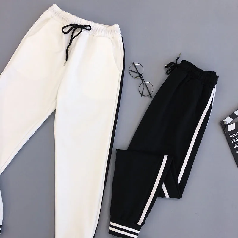 Ulzzang/повседневные штаны для колледжа, для девушек, для женщин, в полоску, спортивные штаны INS Harajuku Calcas, женские узкие брюки XXL Ulzzang, штаны для девочек