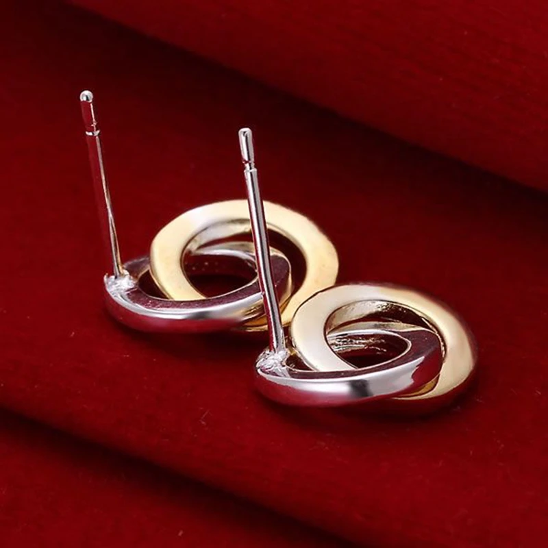 Модные посеребренные серьги для женщин 925 ювелирные изделия двойное кольцо