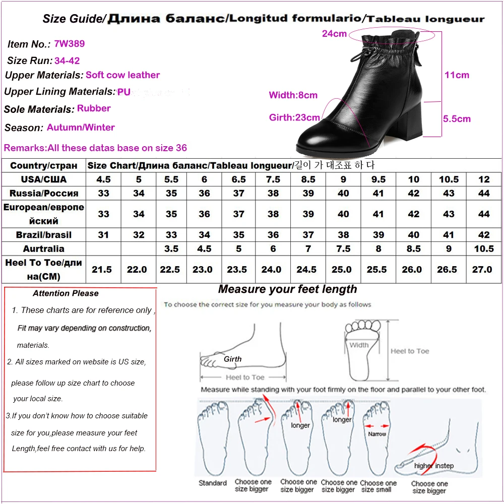 

Kickway Boots Women Genuine Leather Women Ankle Boots Black Booties Thick Med Heel Women's Shoes Back Zip botas mujer Size 34-42