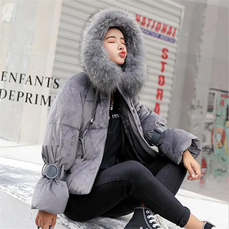Милая женская зимняя куртка с капюшоном Большие теплые хлопковые парки меховым