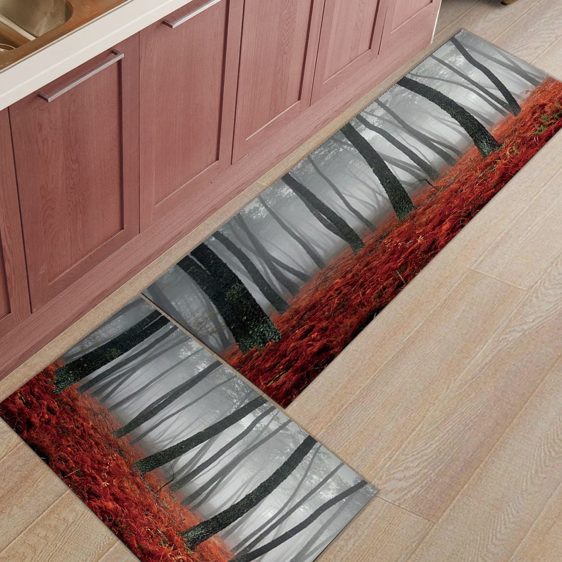 2pcs/set Colorful Watercolor Spring Life Tree Doormat Entrance Front Door Rug Bathroom Kitchen Carpet Anti-Slip Floor Mats | Дом и сад