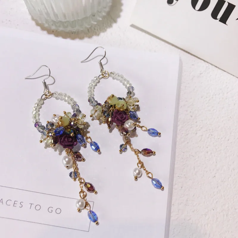 Новые женские Серьги супер Красота темперамент сладкий сон хрустальные цветы