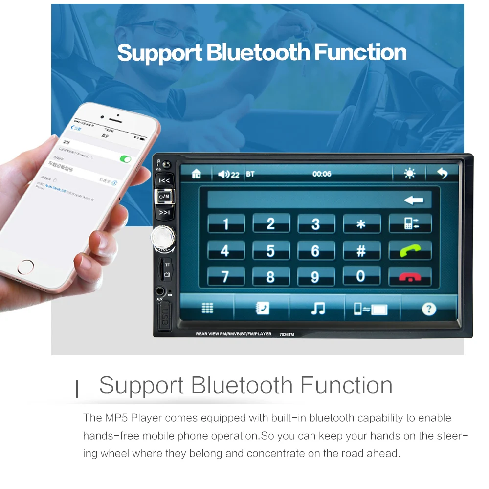Автомагнитола с 7 дюймовым экраном MirrorLink MP5 плеер Bluetooth 2 Din сенсорный экран USB