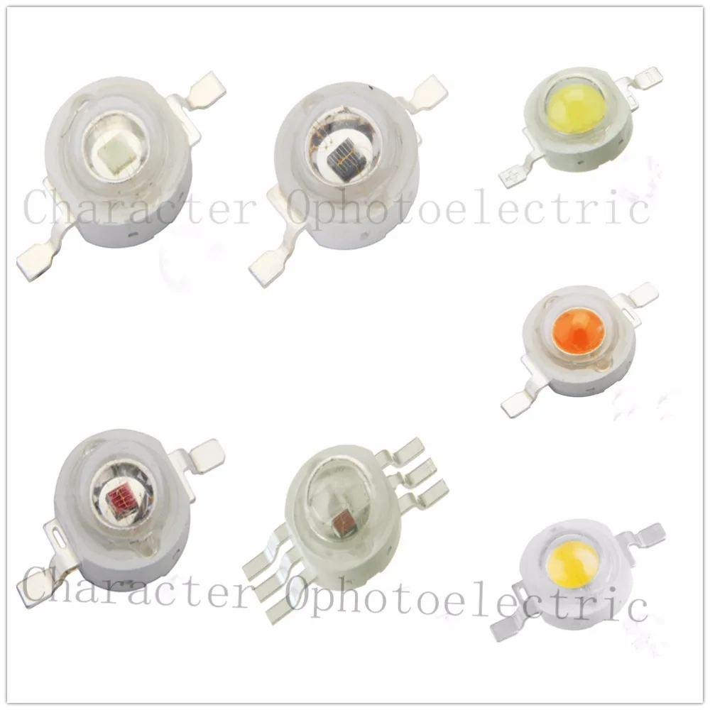 

50pcs LED 1w 3w High Power LED Chip, RGB Red Green Blue Yellow Cold White Nature White Warm White IR 850 IR 940nm Light Source