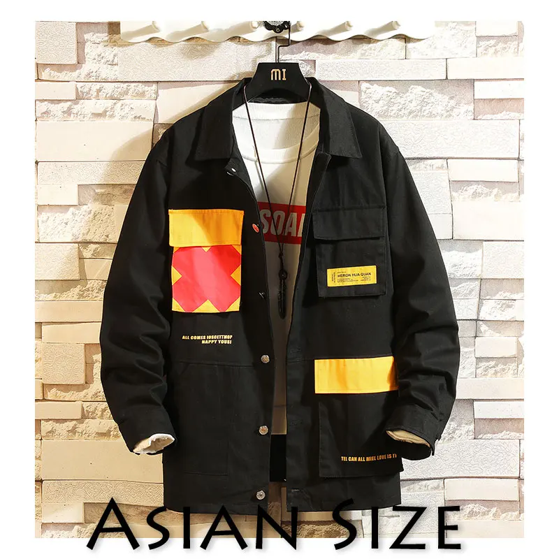 Black(AsianSize) Privathinker, японские осенние мужские черные куртки, модные мужские пальто с карманами, пэчворк, мужская повседневная куртка, верхняя одежда - Цвет: Black(AsianSize)