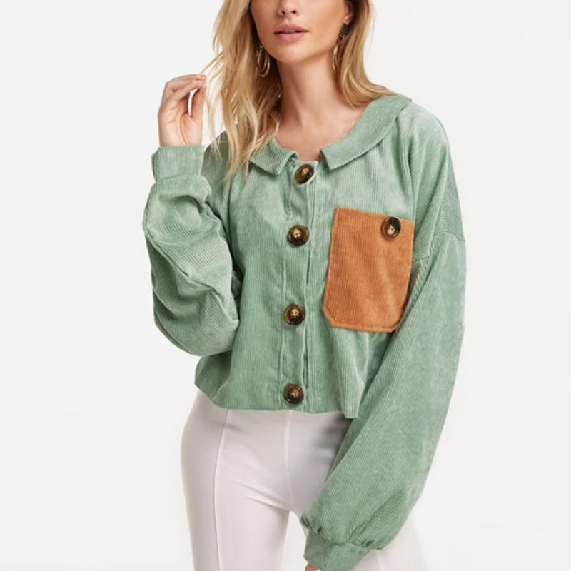 Новинка 2018 осенне зимняя женская куртка пальто вельветовый топ с передними