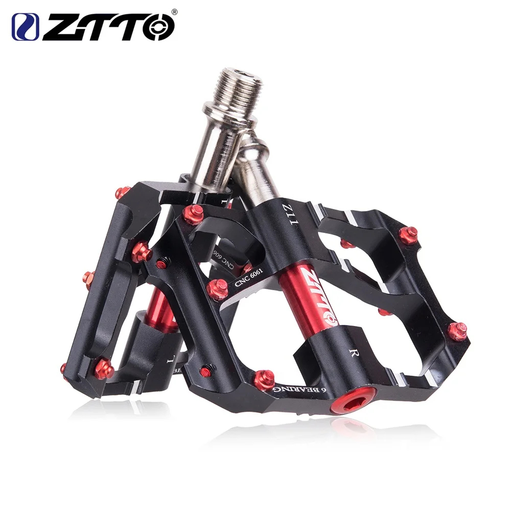 Ztto MTB Сверхлегкая педаль велосипеда Горный Дорожный велосипед cnc части алюминиеывый Сплав Полые 6 подшипники анти-скольжения педали велосипедные - Цвет: BLACK