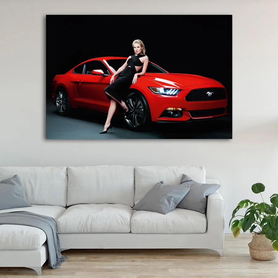 Mustang GT автомобили мышцы блондинка девушки постер Холст Искусство декоративное